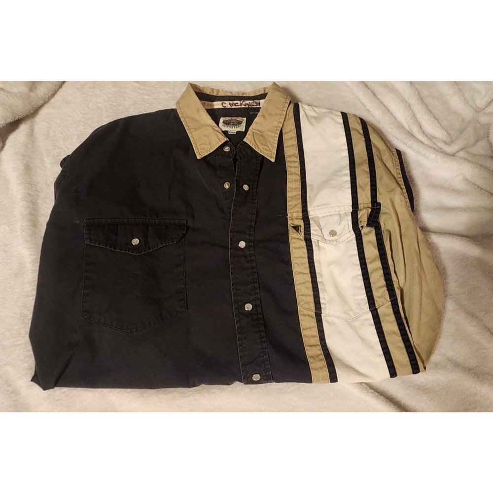 Cumberland Outfitters Western Shirt Mens Black White Aztec Pearl Snap Size XXLT